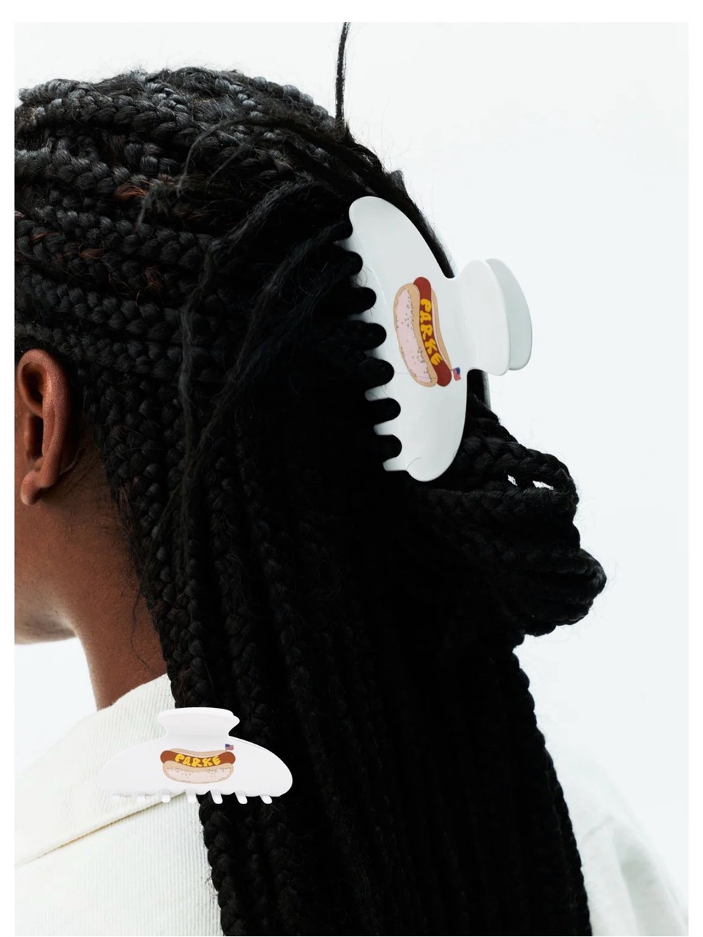 Parke Hot Dog White Hair Claw Clip Set - Cute Sticker Detail